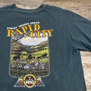 Vintage 90s Harley Davidson 1995 HOG Rally Rapid City SD Teal Mens Biker T-Shirt